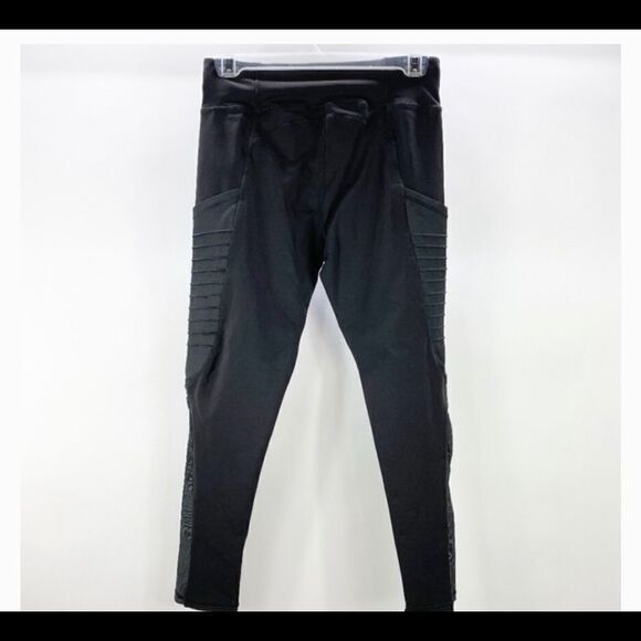 Mono B Moto Black Mesh Full Length Rib Leggings S - Picture 6 of 11